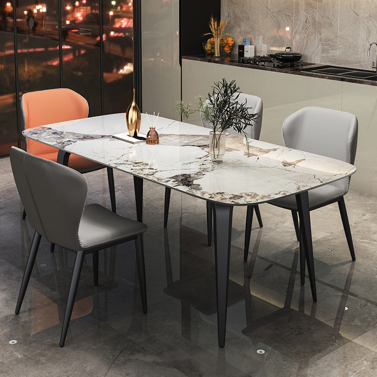Modern Style Set 1/4/5/7 Pcs with Rectangle Dining Table and Wingback Chairs 5 Pieces: Table, 3 Grey +1 Orange Chairs Clearhalo 'Dining Room Sets' 'Dining Tables & Seating' 'dining_room_set' 'furn' 'furn_dining_room_set' 'Furniture' 'Kitchen & Dining Furniture' 5491327