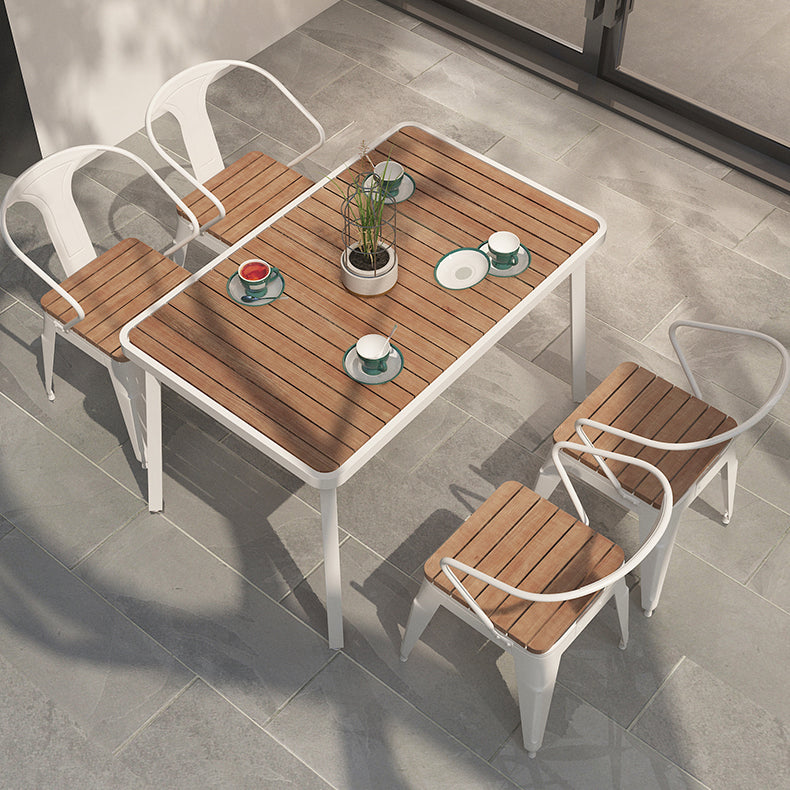 Modern 1/2/3/4/5 Pieces Dining Set Wood Dining Table for Courtyard Balcony 5 Pieces: White-Brown Table, 4 White Chairs Clearhalo 'Dining Room Sets' 'Dining Tables & Seating' 'dining_room_set' 'furn' 'furn_dining_room_set' 'Furniture' 'Kitchen & Dining Furniture' 5491364