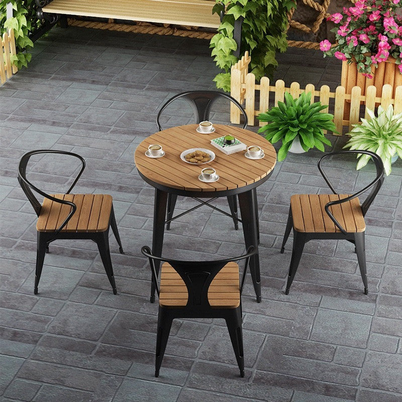 Modern 1/2/3/4/5 Pieces Dining Set Wood Dining Table for Courtyard Balcony 5 Pieces: Brown Table, 4 Chairs Clearhalo 'Dining Room Sets' 'Dining Tables & Seating' 'dining_room_set' 'furn' 'furn_dining_room_set' 'Furniture' 'Kitchen & Dining Furniture' 5491368