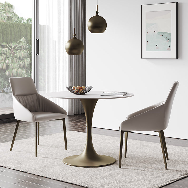 Glam Round Dining Set 1/2/3 Pcs Sintered Stone Dining Table with Armless Chairs Clearhalo 'Dining Room Sets' 'Dining Tables & Seating' 'dining_room_set' 'furn' 'furn_dining_room_set' 'Furniture' 'Kitchen & Dining Furniture' 5491413