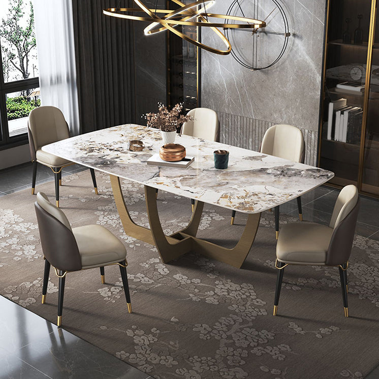 Luxurious Sintered Stone Top Dining Set Rectangle 1/4/5/6/7 Pieces Dining Table Set 6 Pieces: Table, 5 Chairs Clearhalo 'Dining Room Sets' 'Dining Tables & Seating' 'dining_room_set' 'furn' 'furn_dining_room_set' 'Furniture' 'Kitchen & Dining Furniture' 5491429
