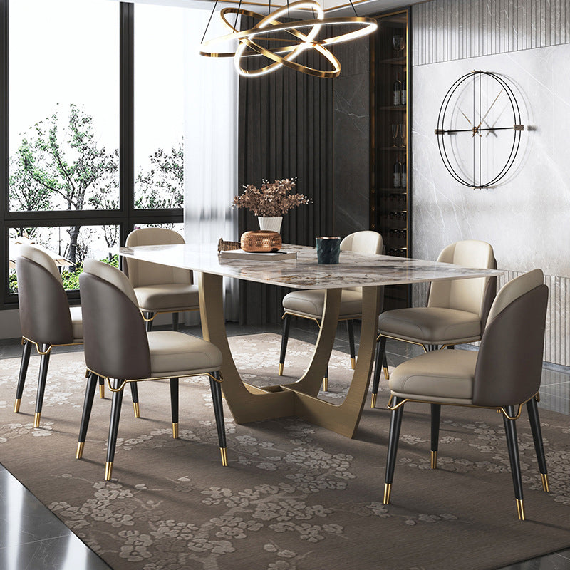 Luxurious Sintered Stone Top Dining Set Rectangle 1/4/5/6/7 Pieces Dining Table Set Clearhalo 'Dining Room Sets' 'Dining Tables & Seating' 'dining_room_set' 'furn' 'furn_dining_room_set' 'Furniture' 'Kitchen & Dining Furniture' 5491431