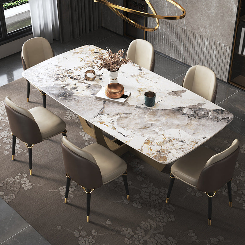 Luxurious Sintered Stone Top Dining Set Rectangle 1/4/5/6/7 Pieces Dining Table Set 7 Pieces: Table, 6 Chairs Clearhalo 'Dining Room Sets' 'Dining Tables & Seating' 'dining_room_set' 'furn' 'furn_dining_room_set' 'Furniture' 'Kitchen & Dining Furniture' 5491433