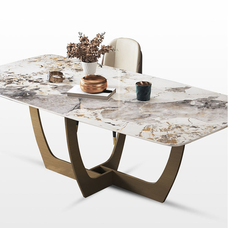 Luxurious Sintered Stone Top Dining Set Rectangle 1/4/5/6/7 Pieces Dining Table Set Clearhalo 'Dining Room Sets' 'Dining Tables & Seating' 'dining_room_set' 'furn' 'furn_dining_room_set' 'Furniture' 'Kitchen & Dining Furniture' 5491437