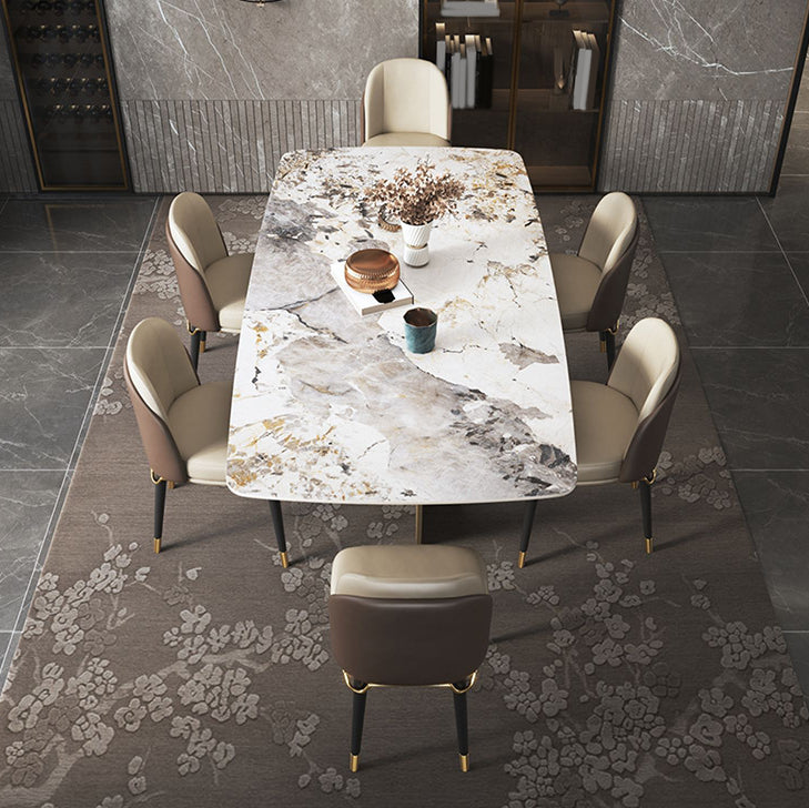 Luxurious Sintered Stone Top Dining Set Rectangle 1/4/5/6/7 Pieces Dining Table Set Clearhalo 'Dining Room Sets' 'Dining Tables & Seating' 'dining_room_set' 'furn' 'furn_dining_room_set' 'Furniture' 'Kitchen & Dining Furniture' 5491439