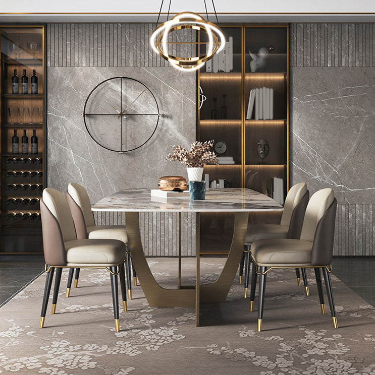 Luxurious Sintered Stone Top Dining Set Rectangle 1/4/5/6/7 Pieces Dining Table Set Clearhalo 'Dining Room Sets' 'Dining Tables & Seating' 'dining_room_set' 'furn' 'furn_dining_room_set' 'Furniture' 'Kitchen & Dining Furniture' 5491440