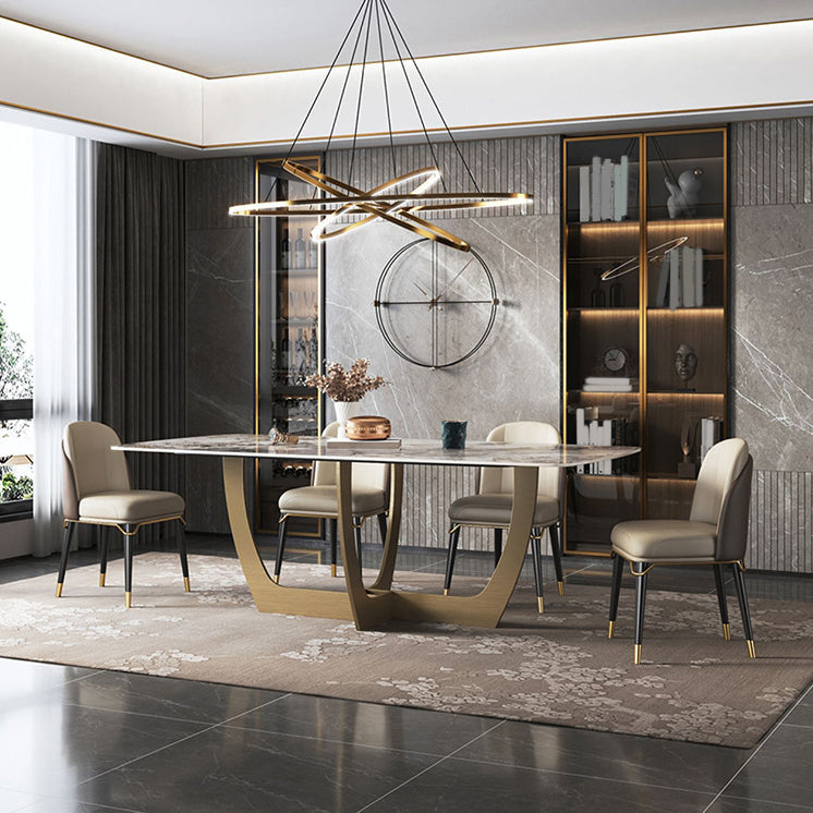 Luxurious Sintered Stone Top Dining Set Rectangle 1/4/5/6/7 Pieces Dining Table Set Clearhalo 'Dining Room Sets' 'Dining Tables & Seating' 'dining_room_set' 'furn' 'furn_dining_room_set' 'Furniture' 'Kitchen & Dining Furniture' 5491441