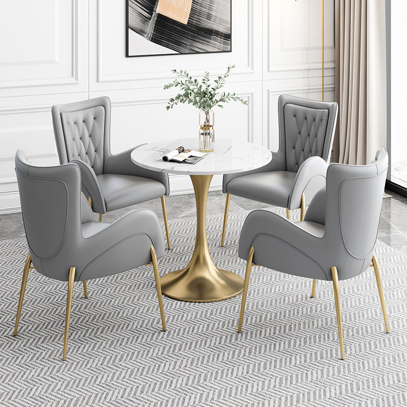 Glam Sintered Stone Dining Table Set Round 1/2/3/5 Pieces Dining Set 5 Pieces: White Table, 4 Grey Chairs Clearhalo 'Dining Room Sets' 'Dining Tables & Seating' 'dining_room_set' 'furn' 'furn_dining_room_set' 'Furniture' 'Kitchen & Dining Furniture' 5491581