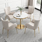 Glam Sintered Stone Dining Table Set Round 1/2/3/5 Pieces Dining Set 5 Pieces: White-Gold Table, 4 Beige Chairs Clearhalo 'Dining Room Sets' 'Dining Tables & Seating' 'dining_room_set' 'furn' 'furn_dining_room_set' 'Furniture' 'Kitchen & Dining Furniture' 5491586
