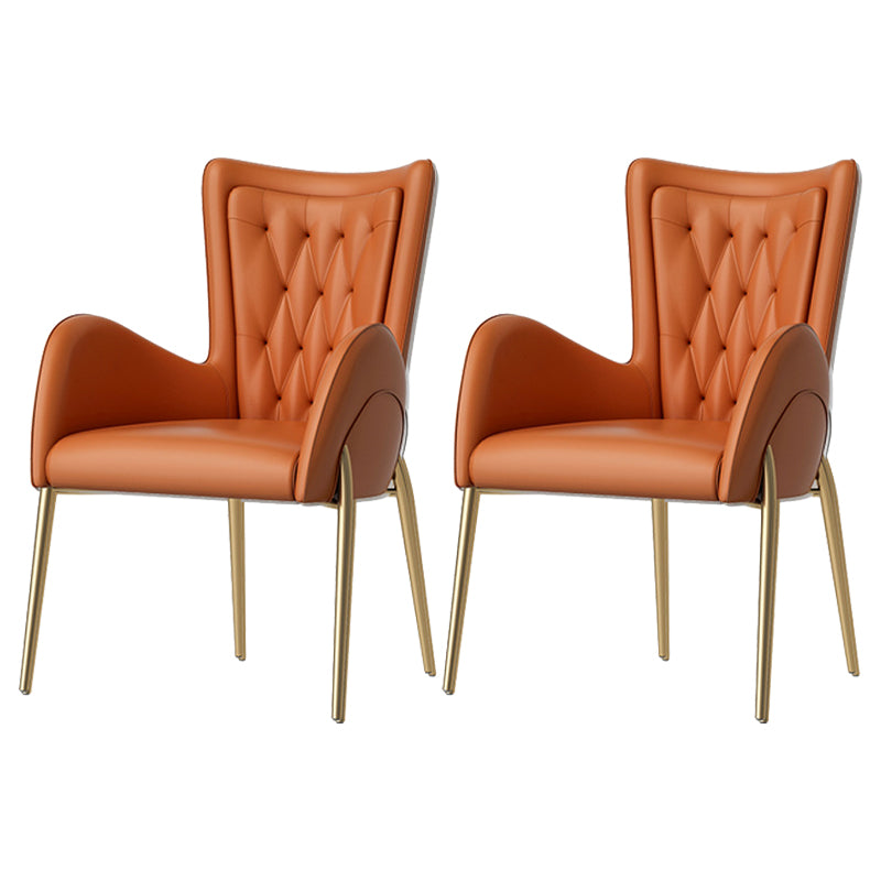 Glam Sintered Stone Dining Table Set Round 1/2/3/5 Pieces Dining Set 2 Orange Chairs Clearhalo 'Dining Room Sets' 'Dining Tables & Seating' 'dining_room_set' 'furn' 'furn_dining_room_set' 'Furniture' 'Kitchen & Dining Furniture' 5491587