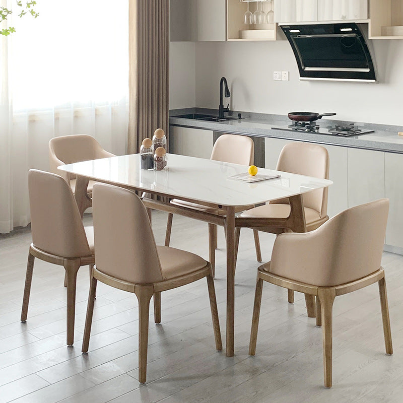 Tavolo da top in pietra bianca Tavola moderna di metà secolo con 4 gambe in legno