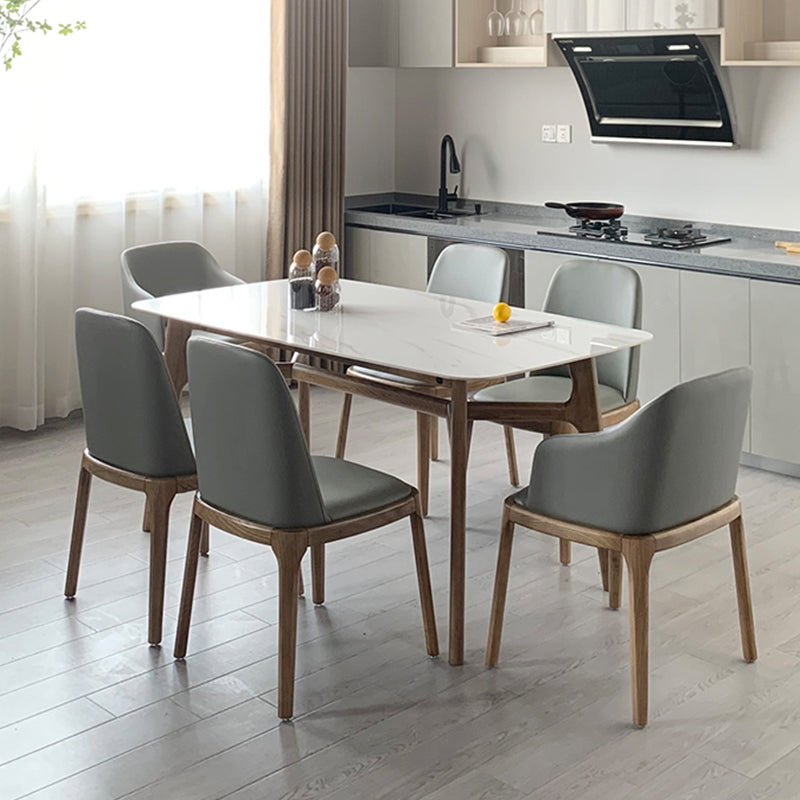 Tavolo da top in pietra bianca Tavola moderna di metà secolo con 4 gambe in legno