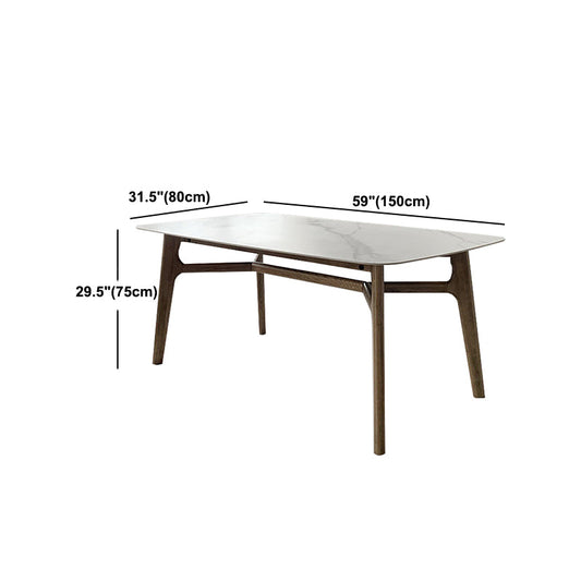 White Stone Top Table Mid-Century Modern Table with 4 Wood Legs