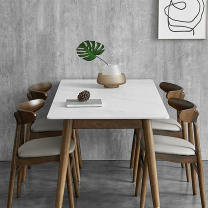 Table de salle à manger moderne du milieu du siècle avec plateau en pierre blanche avec 4 pieds