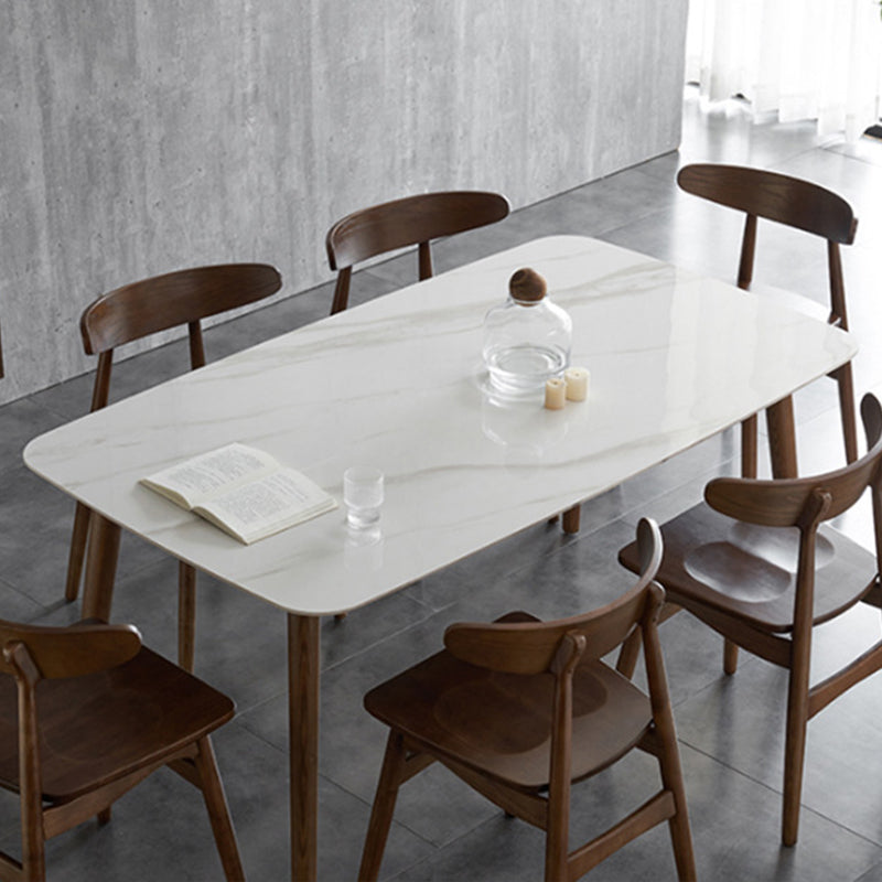 Table de salle à manger moderne du milieu du siècle avec plateau en pierre blanche avec 4 pieds