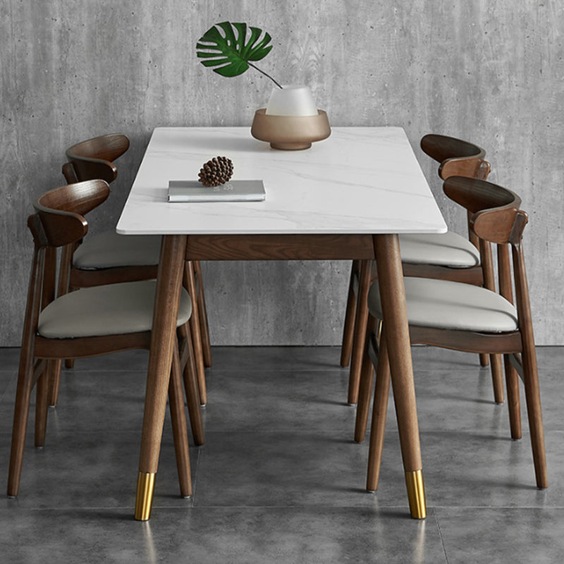 Table de salle à manger moderne du milieu du siècle avec plateau en pierre blanche avec 4 pieds