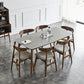 Gray Stone Top Dining Table Mid-Century Modern Table with 4 Wood Legs