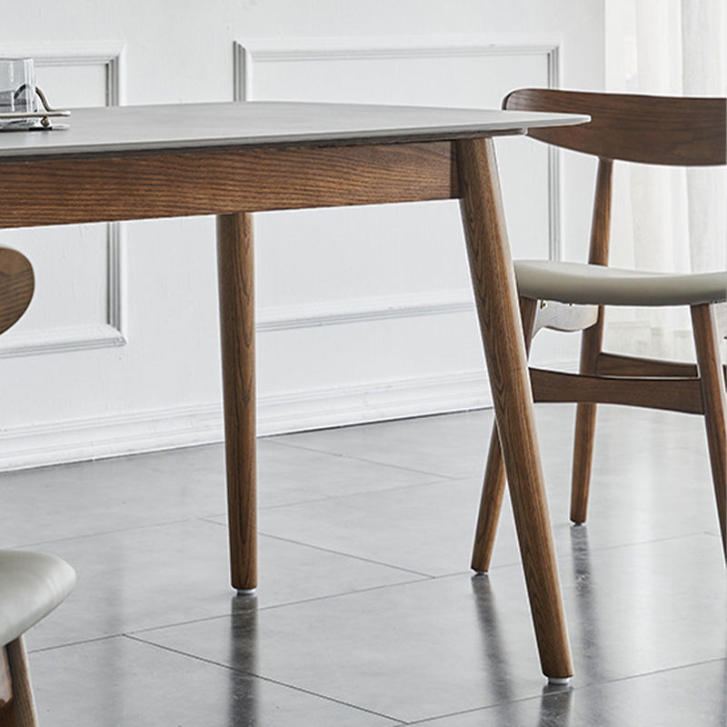 Gray Stone Top Dining Table Mid-Century Modern Table with 4 Wood Legs