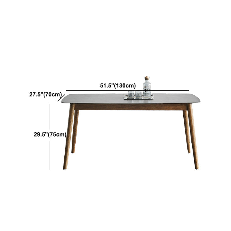 Gray Stone Top Dining Table Mid-Century Modern Table with 4 Wood Legs