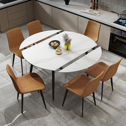 Contemporary Style Stone Dining Table Round Drop-Leaf Table with 4-foot
