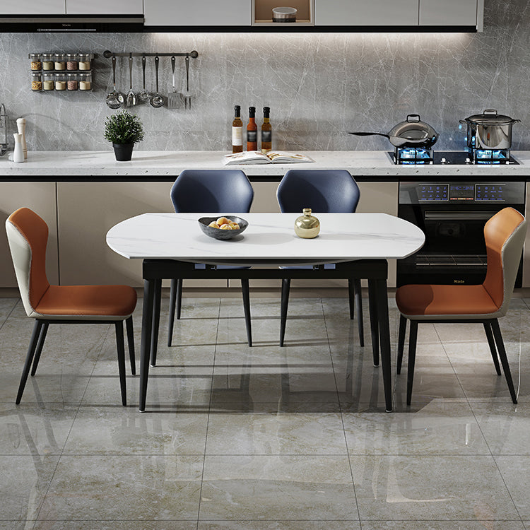 Contemporary Style Stone Dining Table Round Drop-Leaf Table with 4-foot