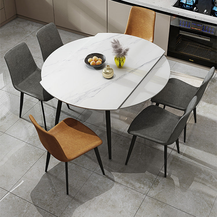 Contemporary Style Stone Dining Table Round Drop-Leaf Table with 4-foot