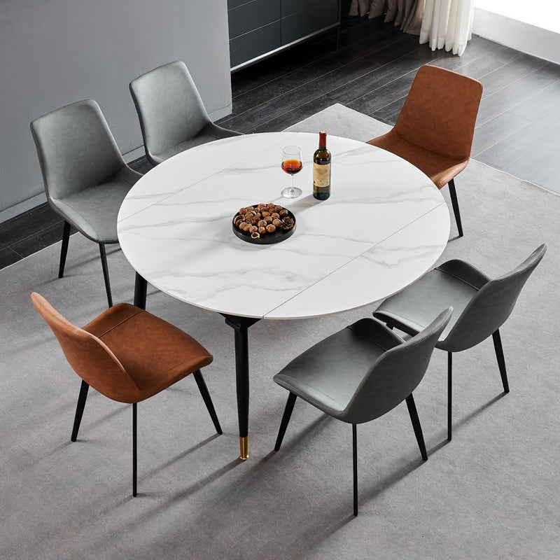 Simplicity Style Stone Dining Table Round Drop-Leaf Table with 4-foot