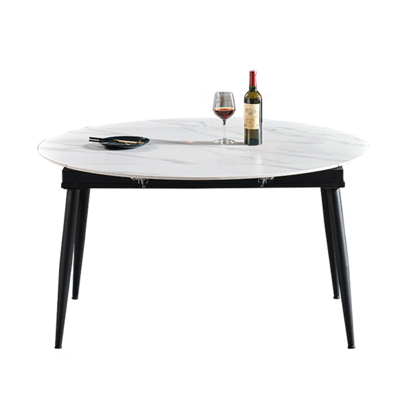 Simplicity Style Stone Dining Table Round Drop-Leaf Table with 4-foot