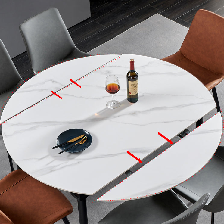 Simplicity Style Stone Dining Table Round Drop-Leaf Table with 4-foot