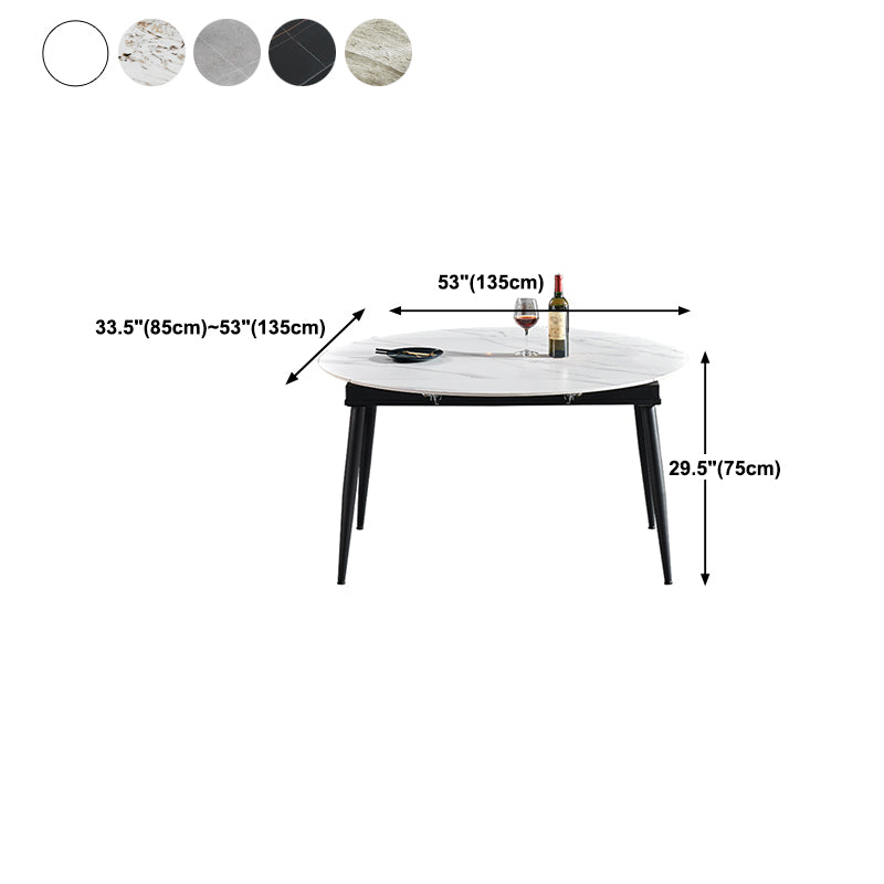 Simplicity Style Stone Dining Table Round Drop-Leaf Table with 4-foot