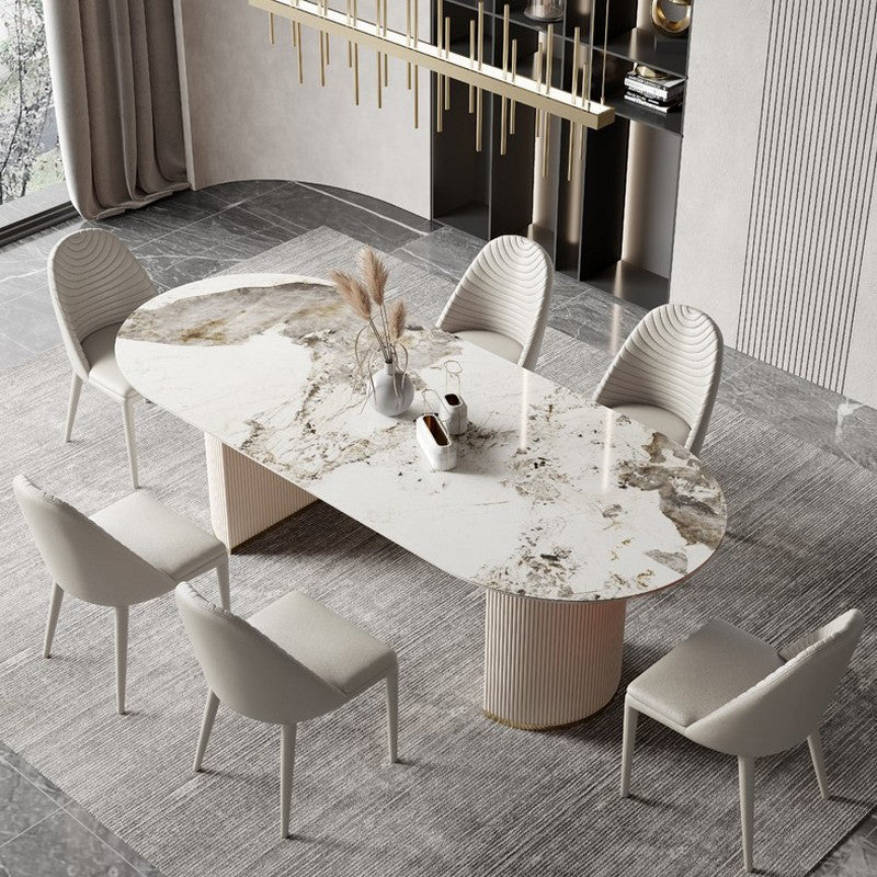 Traditional Luxury Dining Table Sintered Stone Oval Table for Home Pandora Gold 59.1"L x 31.5"W x 29.5"H Without Chairs Clearhalo 'Dining Tables & Seating' 'Dining Tables' 'dining_table' 'furn' 'furn_dining_table' 'Furniture' 'Kitchen & Dining Furniture' 5491789