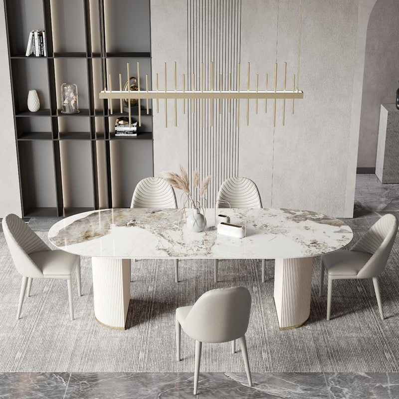 Traditional Luxury Dining Table Sintered Stone Oval Table for Home Pandora Gold 63"L x 31.5"W x 29.5"H Without Chairs Clearhalo 'Dining Tables & Seating' 'Dining Tables' 'dining_table' 'furn' 'furn_dining_table' 'Furniture' 'Kitchen & Dining Furniture' 5491791