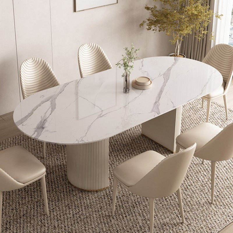 Traditional Luxury Dining Table Sintered Stone Oval Table for Home White 59.1"L x 31.5"W x 29.5"H Without Chairs Clearhalo 'Dining Tables & Seating' 'Dining Tables' 'dining_table' 'furn' 'furn_dining_table' 'Furniture' 'Kitchen & Dining Furniture' 5491792