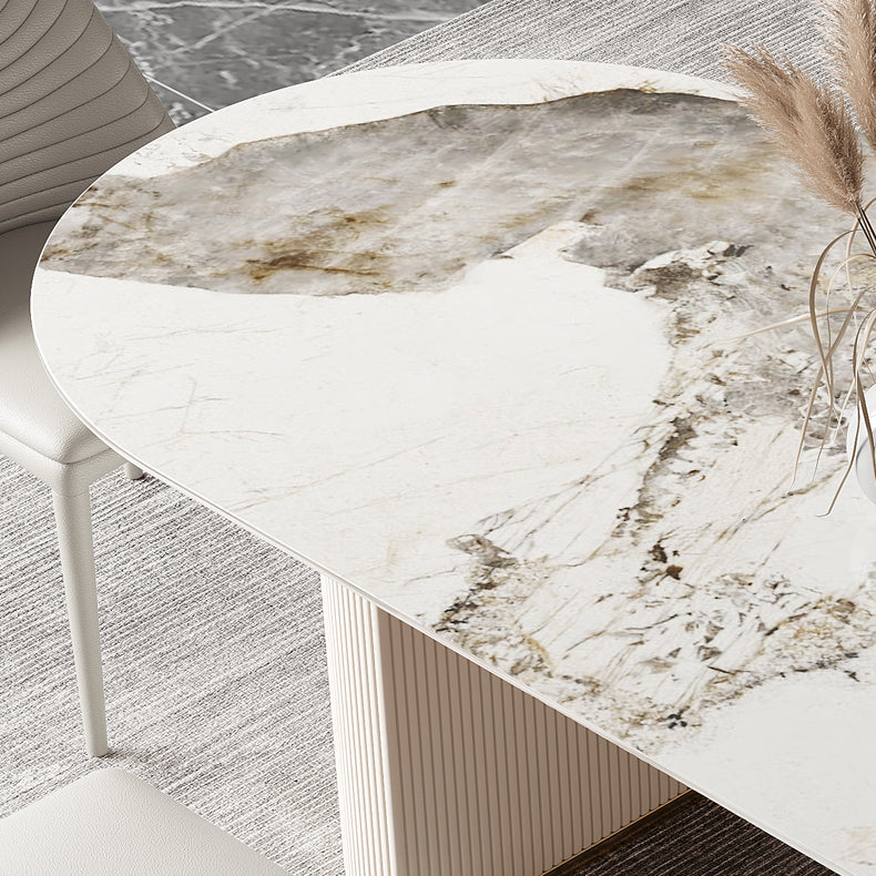 Traditional Luxury Dining Table Sintered Stone Oval Table for Home Clearhalo 'Dining Tables & Seating' 'Dining Tables' 'dining_table' 'furn' 'furn_dining_table' 'Furniture' 'Kitchen & Dining Furniture' 5491795