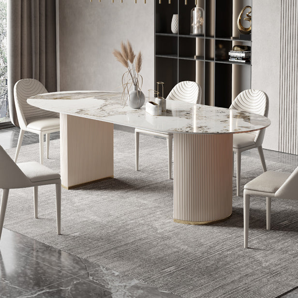Traditional Luxury Dining Table Sintered Stone Oval Table for Home Clearhalo 'Dining Tables & Seating' 'Dining Tables' 'dining_table' 'furn' 'furn_dining_table' 'Furniture' 'Kitchen & Dining Furniture' 5491797