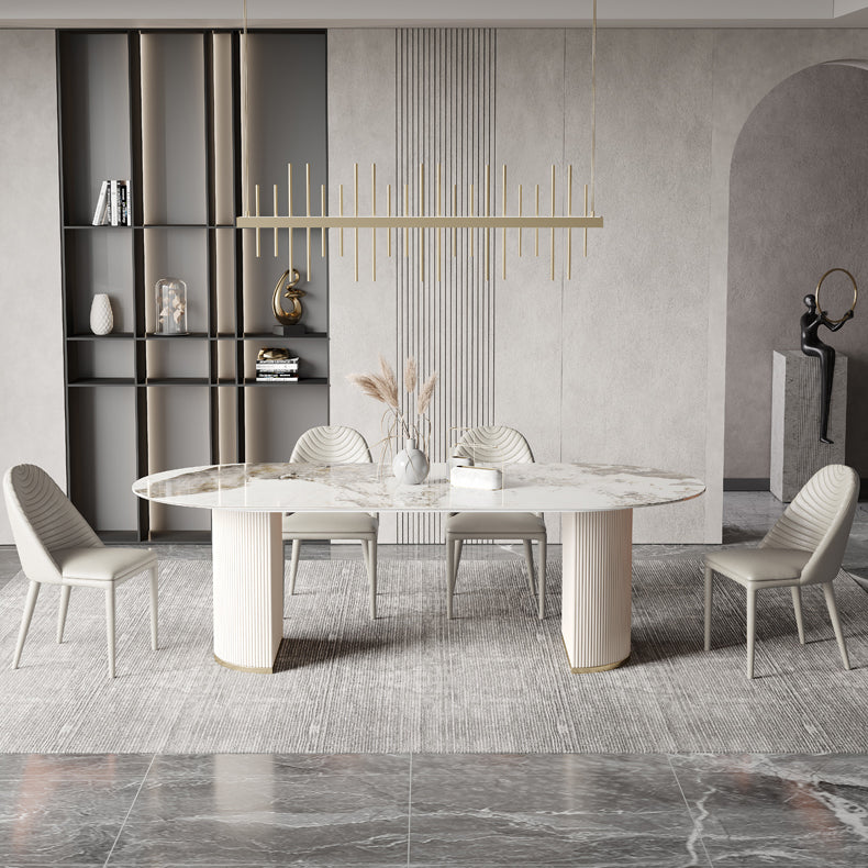 Traditional Luxury Dining Table Sintered Stone Oval Table for Home Clearhalo 'Dining Tables & Seating' 'Dining Tables' 'dining_table' 'furn' 'furn_dining_table' 'Furniture' 'Kitchen & Dining Furniture' 5491798