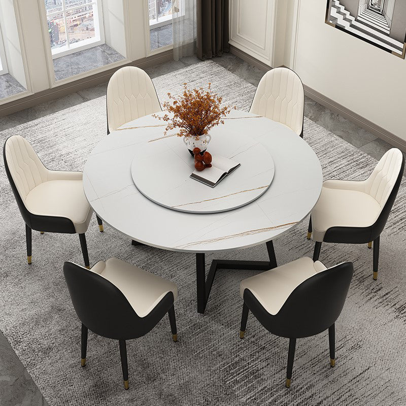 Round Double Pedestal Table Simplicity Style Dining Site Table with Turntable White 47.2"L x 47.2"W x 29.5"H Lazy Susan Clearhalo 'Dining Tables & Seating' 'Dining Tables' 'dining_table' 'furn' 'furn_dining_table' 'Furniture' 'Kitchen & Dining Furniture' 5491824