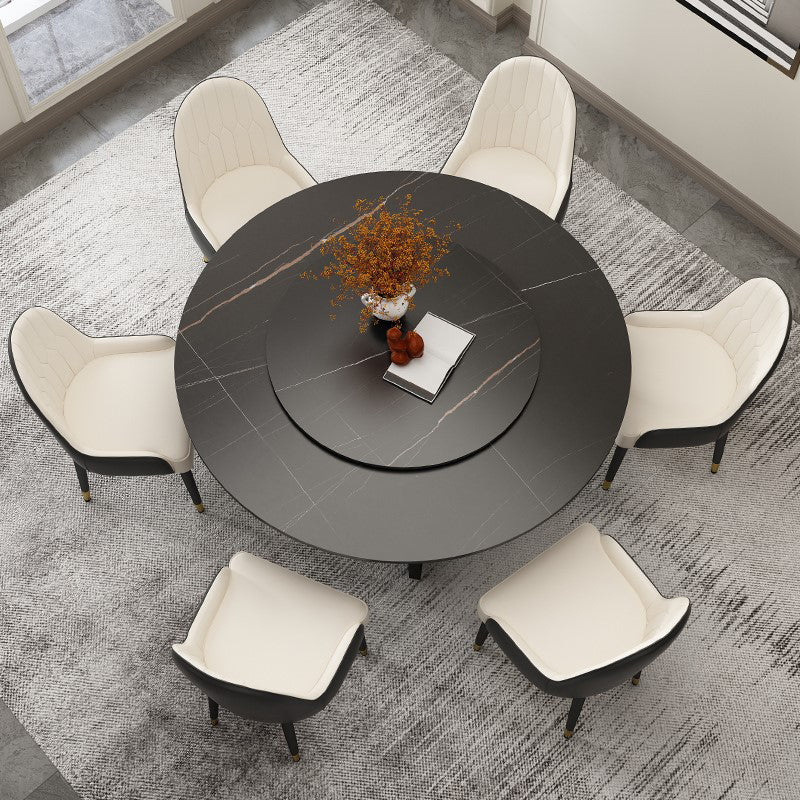 Round Double Pedestal Table Simplicity Style Dining Site Table with Turntable Black 53.1"L x 53.1"W x 29.5"H Lazy Susan Clearhalo 'Dining Tables & Seating' 'Dining Tables' 'dining_table' 'furn' 'furn_dining_table' 'Furniture' 'Kitchen & Dining Furniture' 5491826