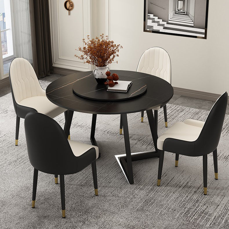 Round Double Pedestal Table Simplicity Style Dining Site Table with Turntable Clearhalo 'Dining Tables & Seating' 'Dining Tables' 'dining_table' 'furn' 'furn_dining_table' 'Furniture' 'Kitchen & Dining Furniture' 5491834