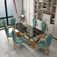 Stainless Steel Traditional Luxury Rectangle Table Marble Top Table with Trestle Base Black 63"L x 35.4"W x 29.5"H Without Chairs Clearhalo 'Dining Tables & Seating' 'Dining Tables' 'dining_table' 'furn' 'furn_dining_table' 'Furniture' 'Kitchen & Dining Furniture' 5491850