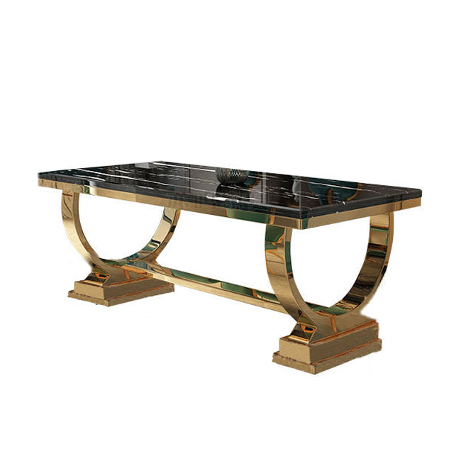 Stainless Steel Traditional Luxury Rectangle Table Marble Top Table with Trestle Base Black Without Chairs Clearhalo 'Dining Tables & Seating' 'Dining Tables' 'dining_table' 'furn' 'furn_dining_table' 'Furniture' 'Kitchen & Dining Furniture' 5491852