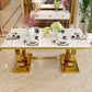 Stainless Steel Traditional Luxury Rectangle Table Marble Top Table with Trestle Base Clearhalo 'Dining Tables & Seating' 'Dining Tables' 'dining_table' 'furn' 'furn_dining_table' 'Furniture' 'Kitchen & Dining Furniture' 5491856
