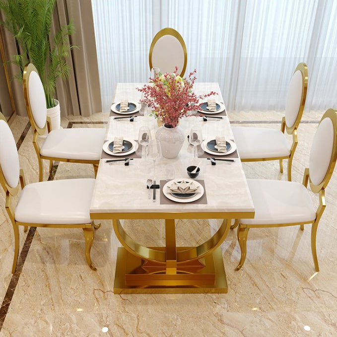 Stainless Steel Traditional Luxury Rectangle Table Marble Top Table with Trestle Base Clearhalo 'Dining Tables & Seating' 'Dining Tables' 'dining_table' 'furn' 'furn_dining_table' 'Furniture' 'Kitchen & Dining Furniture' 5491860