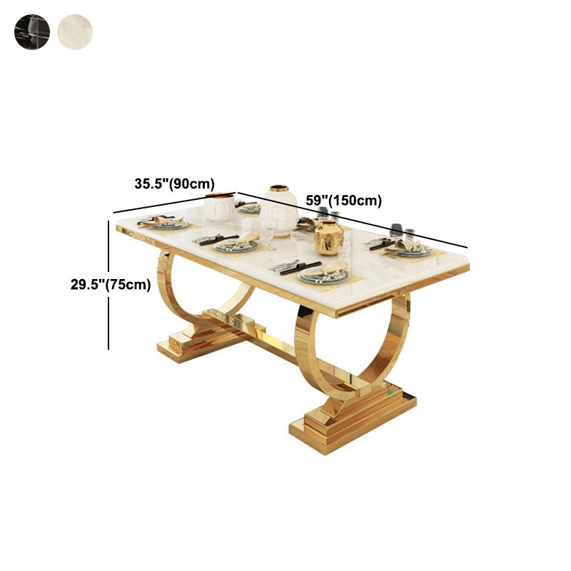 Stainless Steel Traditional Luxury Rectangle Table Marble Top Table with Trestle Base Clearhalo 'Dining Tables & Seating' 'Dining Tables' 'dining_table' 'furn' 'furn_dining_table' 'Furniture' 'Kitchen & Dining Furniture' 5491862