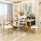 Marble Top Traditional Luxury Table Rectangle Dining Table with Trestle Base White 59.1"L x 35.4"W x 29.5"H Without Chairs Clearhalo 'Dining Tables & Seating' 'Dining Tables' 'dining_table' 'furn' 'furn_dining_table' 'Furniture' 'Kitchen & Dining Furniture' 5491884