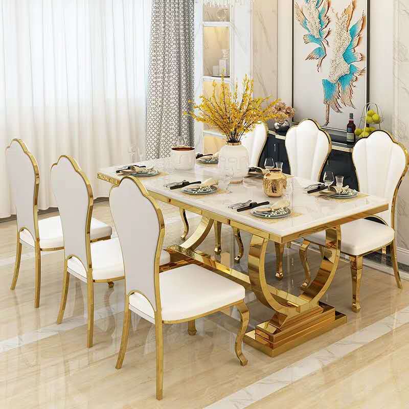Marble Top Traditional Luxury Table Rectangle Dining Table with Trestle Base White 70.9"L x 35.4"W x 29.5"H Without Chairs Clearhalo 'Dining Tables & Seating' 'Dining Tables' 'dining_table' 'furn' 'furn_dining_table' 'Furniture' 'Kitchen & Dining Furniture' 5491886
