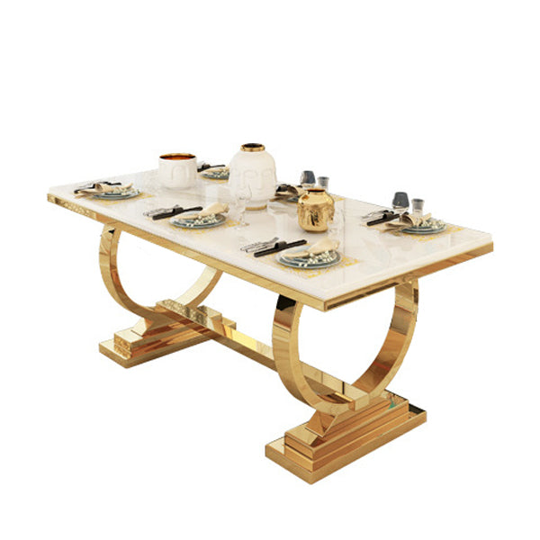 Marble Top Traditional Luxury Table Rectangle Dining Table with Trestle Base White Without Chairs Clearhalo 'Dining Tables & Seating' 'Dining Tables' 'dining_table' 'furn' 'furn_dining_table' 'Furniture' 'Kitchen & Dining Furniture' 5491887