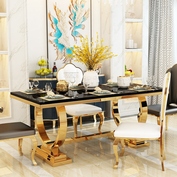 Marble Top Traditional Luxury Table Rectangle Dining Table with Trestle Base Clearhalo 'Dining Tables & Seating' 'Dining Tables' 'dining_table' 'furn' 'furn_dining_table' 'Furniture' 'Kitchen & Dining Furniture' 5491890