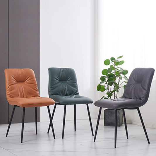 Contemporary Faux Leather Armless Dining Chairs Metal Dining Chair for Home Use