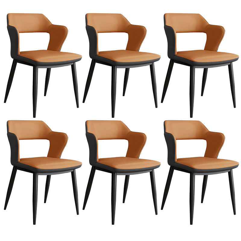 Contemporary Linen Dining Chair Open Back Dining Side Furniture in Matte Finish for Home Orange 6 Piece Set Clearhalo 'Dining Chairs' 'Dining Tables & Seating' 'dining_chair' 'furn' 'furn_dining_chair' 'Furniture' 'Kitchen & Dining Furniture' 5492370